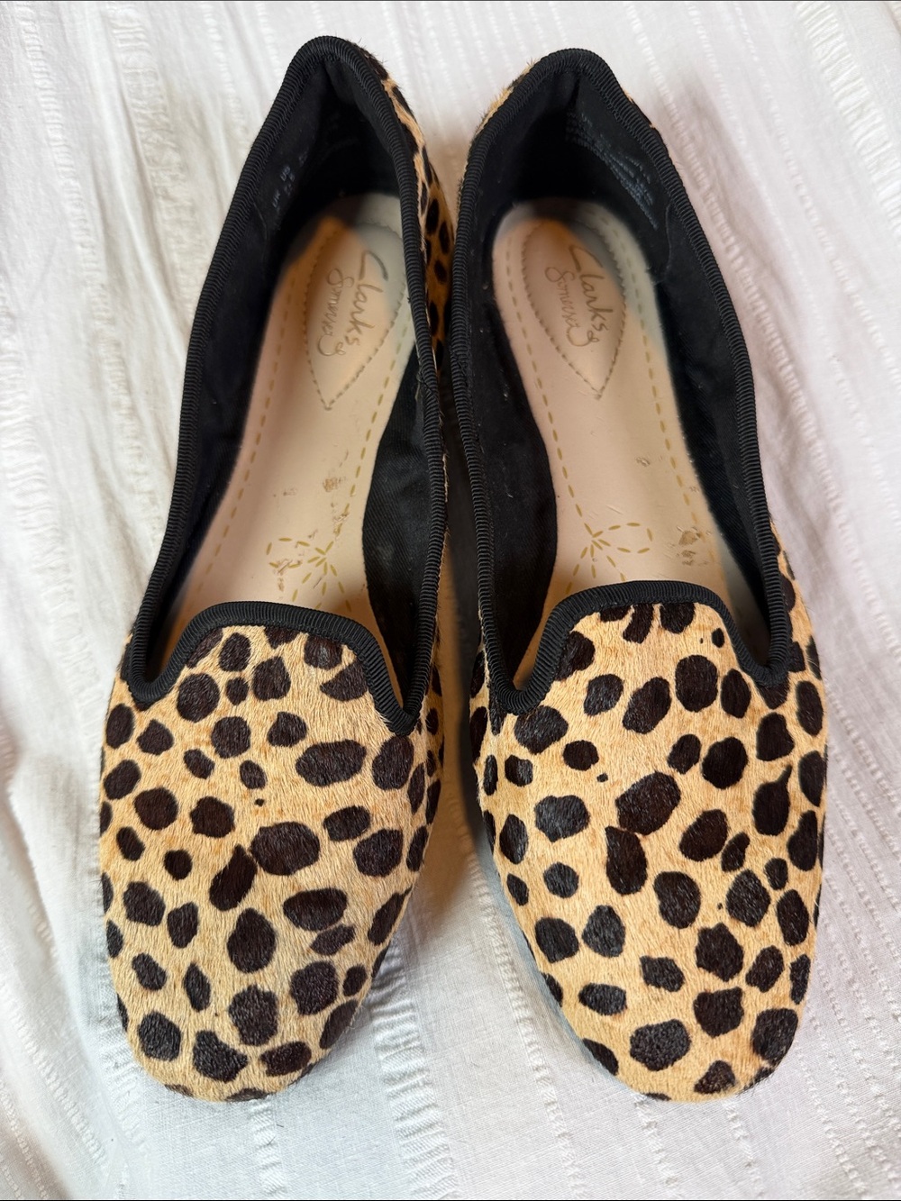 Clarks Somerset Cheetah Print Slip-On Ballet Flats Loafers Women’s 7.5 Calf Fur